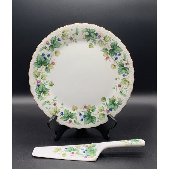 Vintage Andre by Sadek Cake serving Plate Spatula NIB Vineyard 10” Gold Rim Japa - Picture 1 of 9